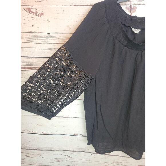 Cato Black Goth Crochet Smocked 3/4 Sleeve Boho Peasant Top Plus Size 18/20W - Picture 6 of 9